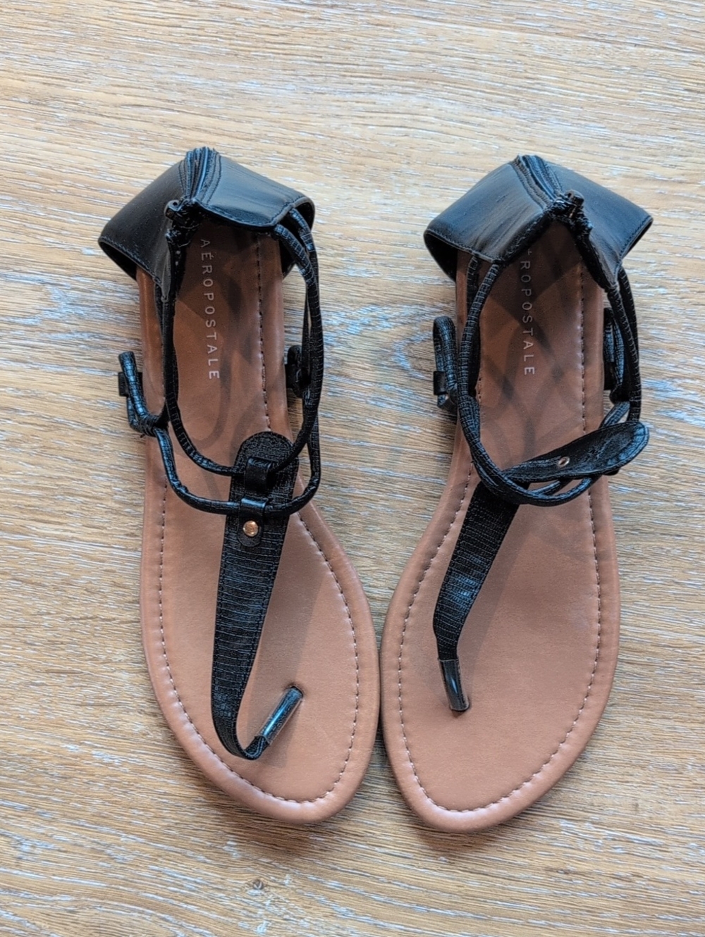 Aeropostale Black Ankle-Wrap Sandals, Size I